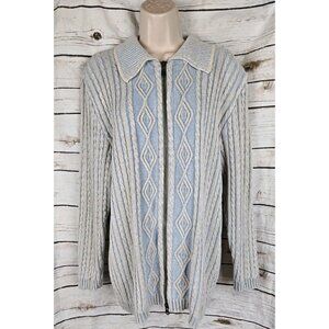 Blue Willi's Cable Knit Sweater Cardigan L Full Zip Denmark Linen Cotton